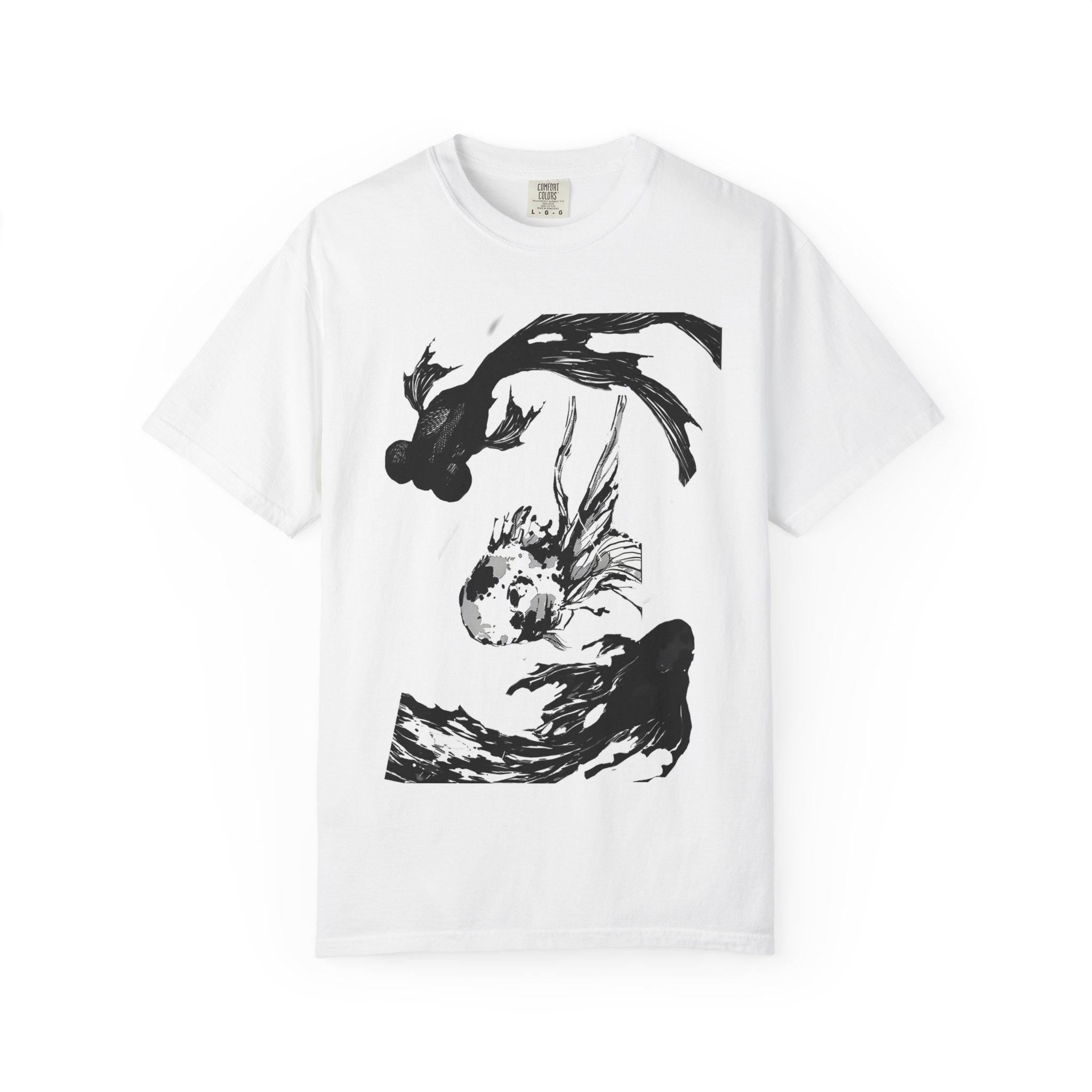 Koi Fish Illustration T-shirt | Black Ink Pond Art