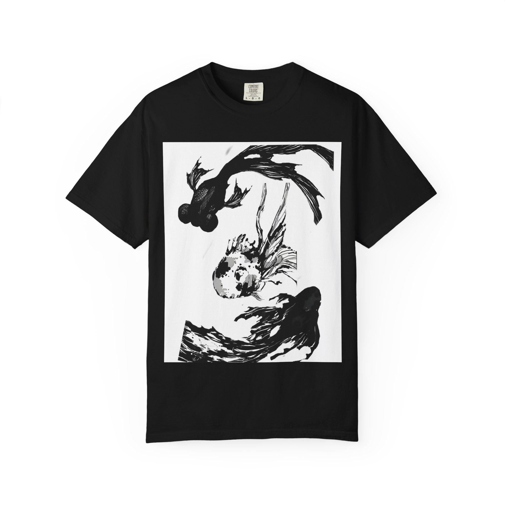 Koi Fish Illustration T-shirt | Black Ink Pond Art